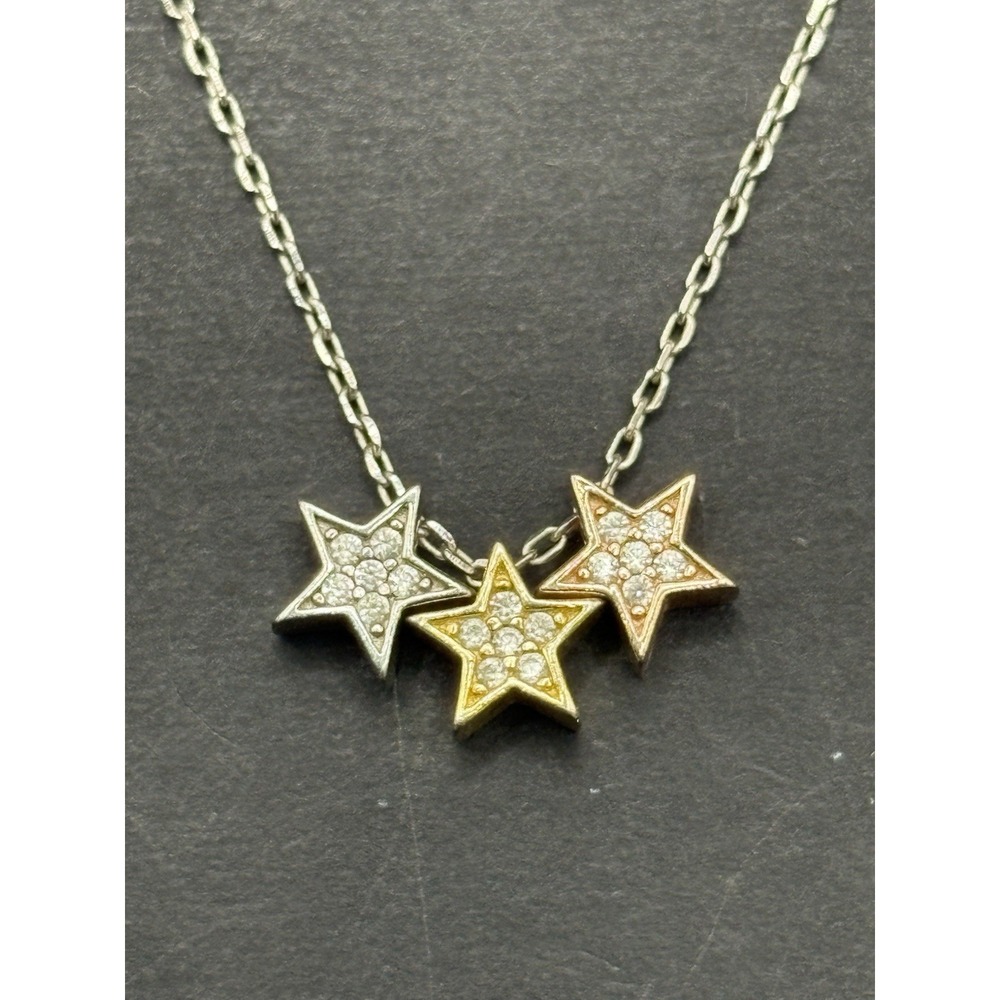 18" EUC Sterling Silver Tri-Color Cubic Zirconia Star Pendant Necklace 925 H14